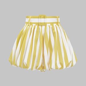 Yellow and White Striped Bubble Shorts with Belt